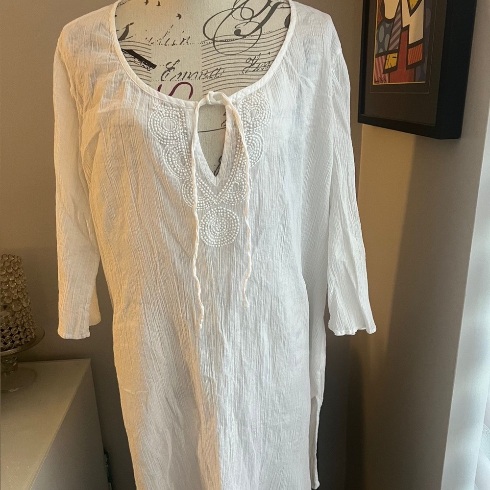 Old Navy Coverup White Tunic Embroidered Women’s Size Large